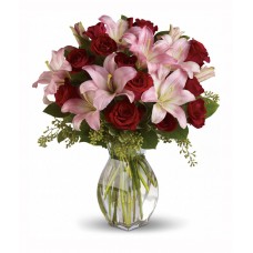 Vase with Pink Lilies & Red Roses